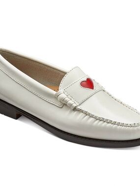 G.H Bass Weejuns Whitney Love White Red Heart Leather Penny Loafer 8.5 M